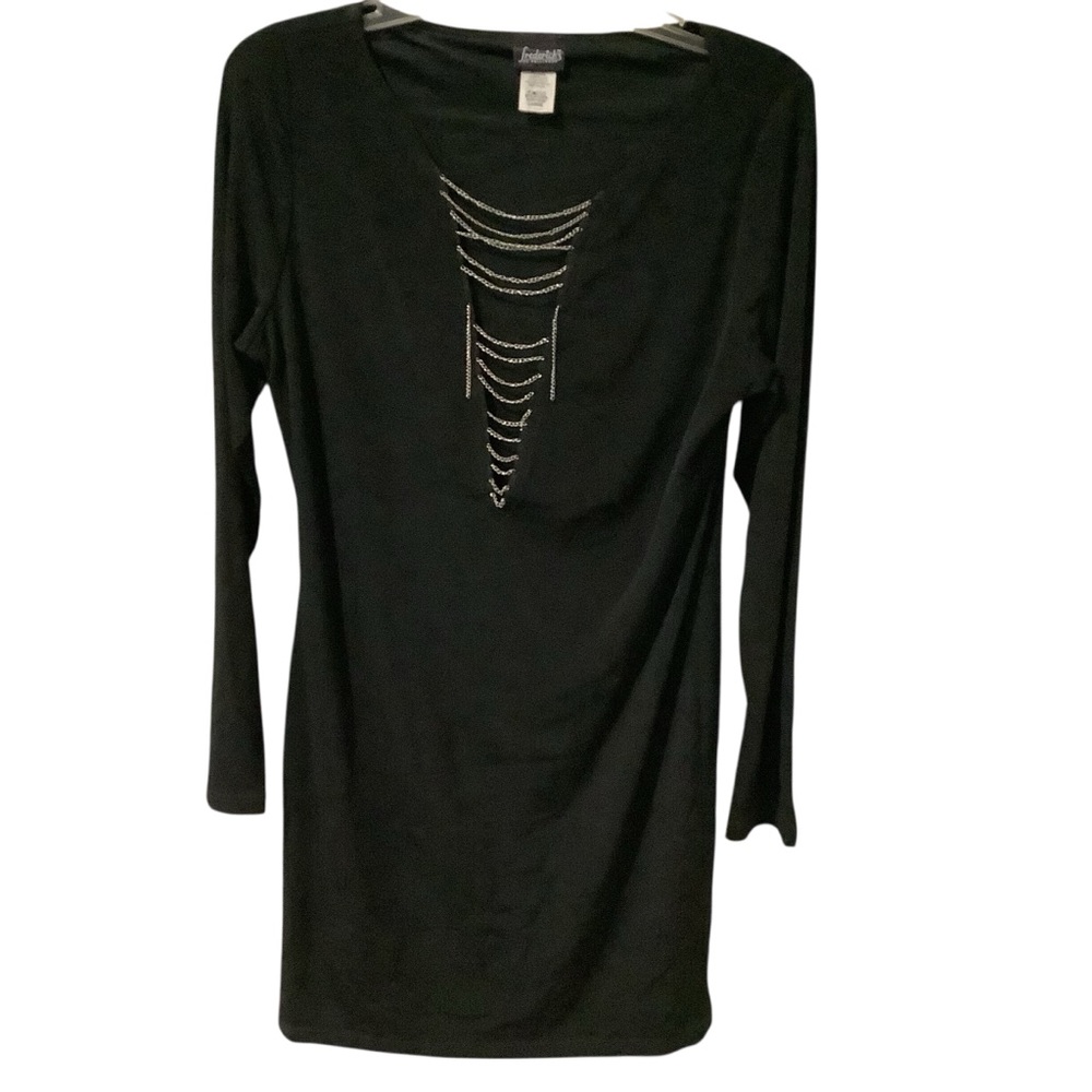 Frederick's of Hollywood Black Dress with Deep V Neck Chain Accent WORN ONCE - Picture 6 of 8